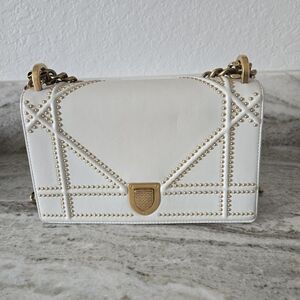 Christian Dior Diorama Studded White Leather Shoulder Crossbody Bag